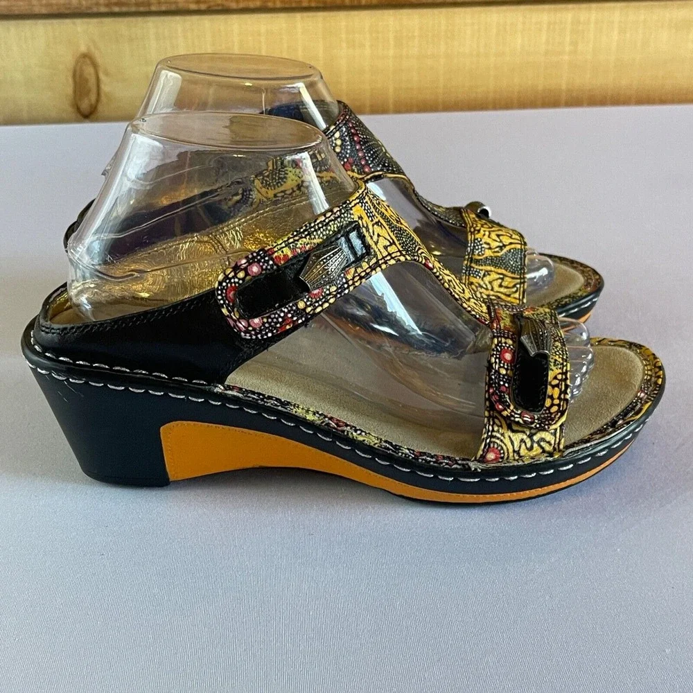 Alegria Lara Kenya Womens 38 / 8-8.5 Leather Adjustable Comfort‎ Wedge Sandals